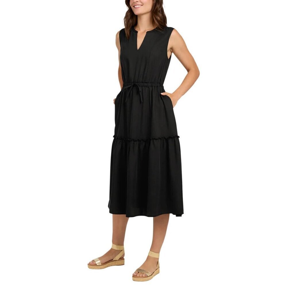 NWT - Lands' End Black Ladies' Tiered Midi Dress – Size XL - Picture 3 of 4